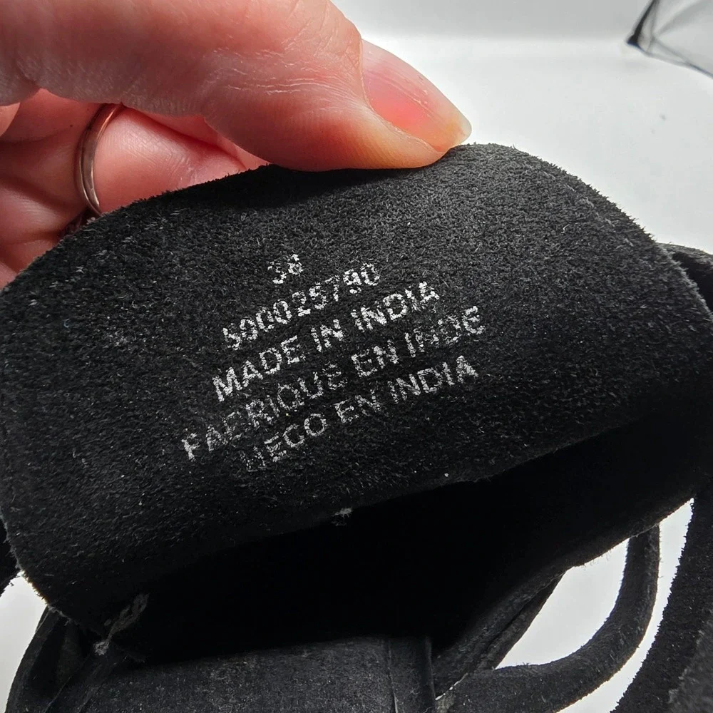 Free People Byron Mules Black Suede Leather Strappy Clog Heels‎ Size 38